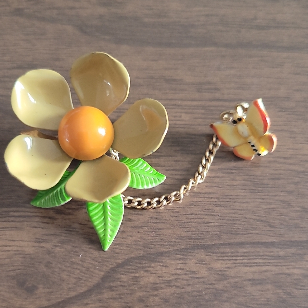 Vintage Flower and Butterfly Brooch